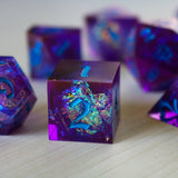 Purple Handmade Sharp Edge Resin Dice Set RPG Game DND MTG Tabletop Gaming