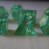 Green Lightning Glass Cracked Glass (And Box) Polyhedral Dice DND Set