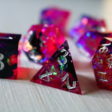 Pink/Silver Handmade Sharp Edge Resin Dice Set RPG Game DND MTG Tabletop Gaming