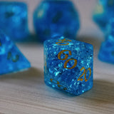 Blue Lightning Glass Cracked Glass (And Box) Polyhedral Dice DND Set