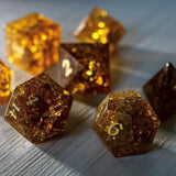 Gold Honey Lightning Glass Cracked Glass (And Box) Polyhedral Dice DND Set