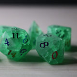 Green Mint Inked Lightning Glass Cracked Glass (And Box) Polyhedral Dice DND Set