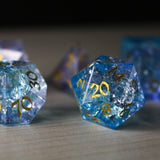 Blue Wing Forge Fire Glass Blue (And Box) Polyhedral Dice DND Set - RPG Game DND