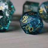 Dark Waters Forge Fire Glass Blue (And Box) Polyhedral Dice DND Set