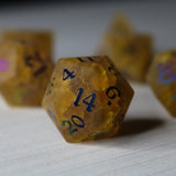 Orange Halloween Pumpkin Inked Lightning Glass Cracked Glass (And Box) Polyhedral Dice DND Set