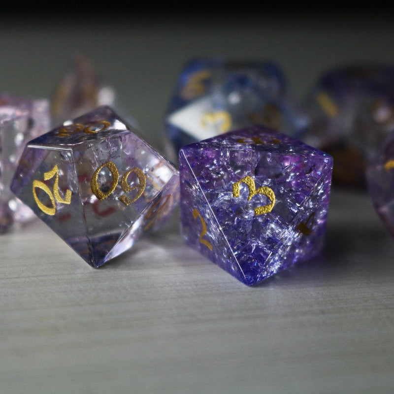 Purple Cloud Forge Fire Glass (And Box) Polyhedral Dice DND Set - RPG Game DND