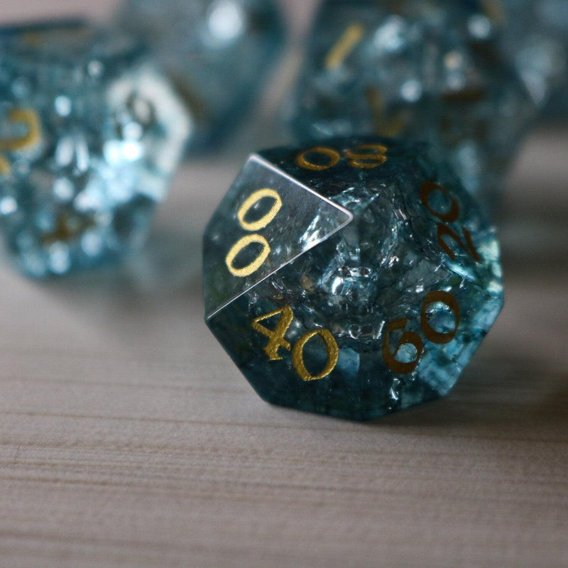 Ocean Forge Fire Glass Blue (And Box) Polyhedral Dice DND Set