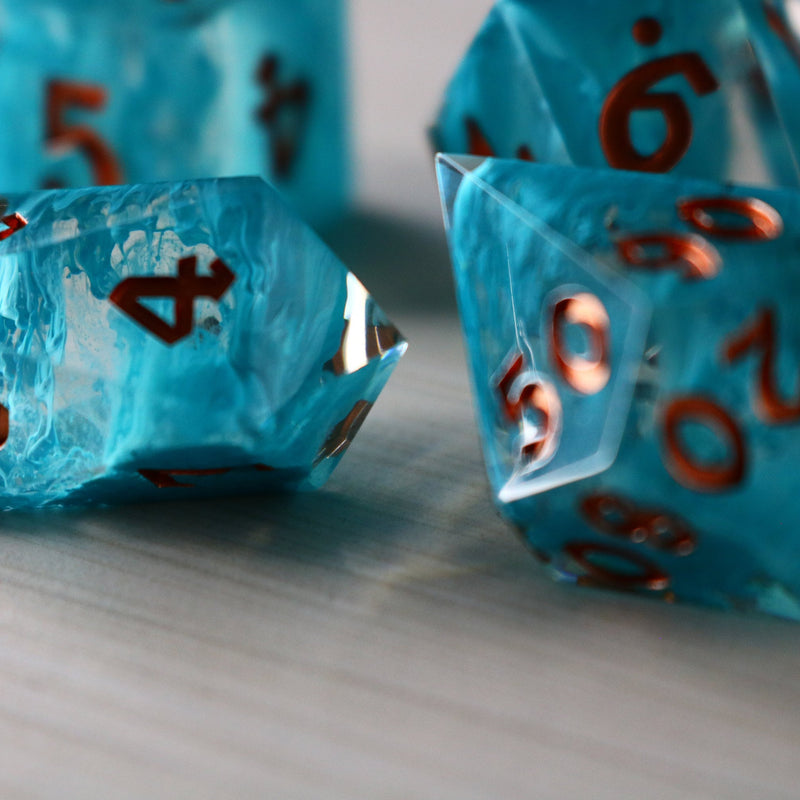 Blue Smoke Handmade Resin Dice Set RPG Game DND MTG Tabletop Gaming