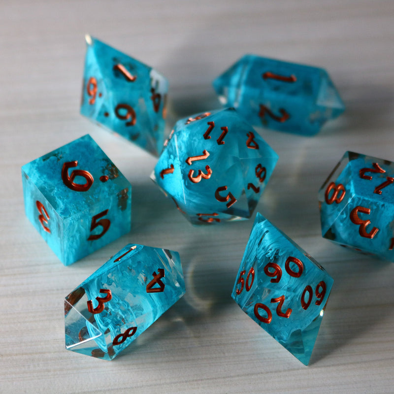 Blue Smoke Handmade Resin Dice Set RPG Game DND MTG Tabletop Gaming