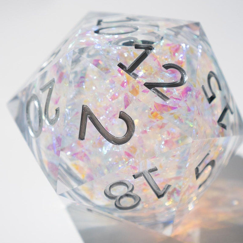 Massive Silver And Foil Liquid Core 95MM Chonk Handmade Resin Dice And Box